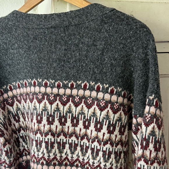 Lush | Women’s grey/maroon/cream wool blend Fair Isle 3button cardigan sweater L - Picture 10 of 16